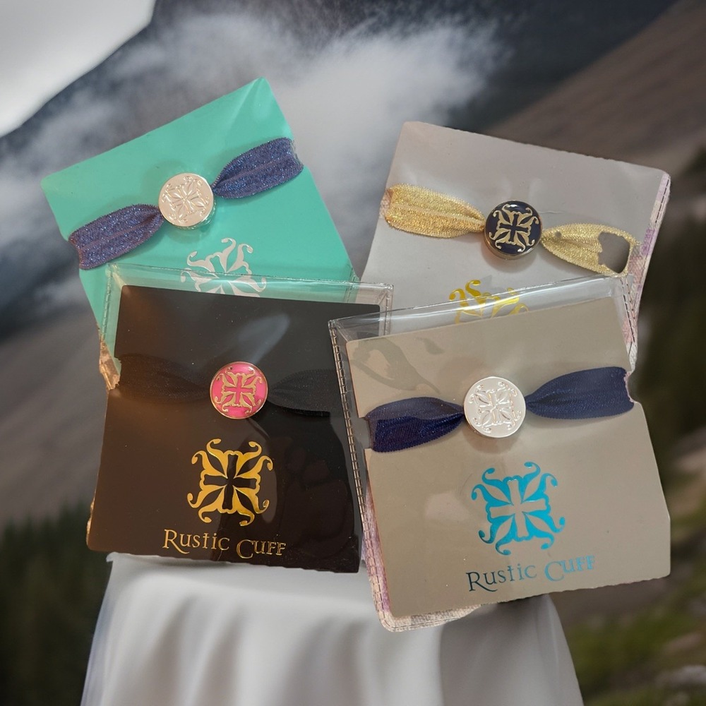 Lot of 4 Rustic Cuff Logo Hair ties New In Original Packages Great Quality Gift